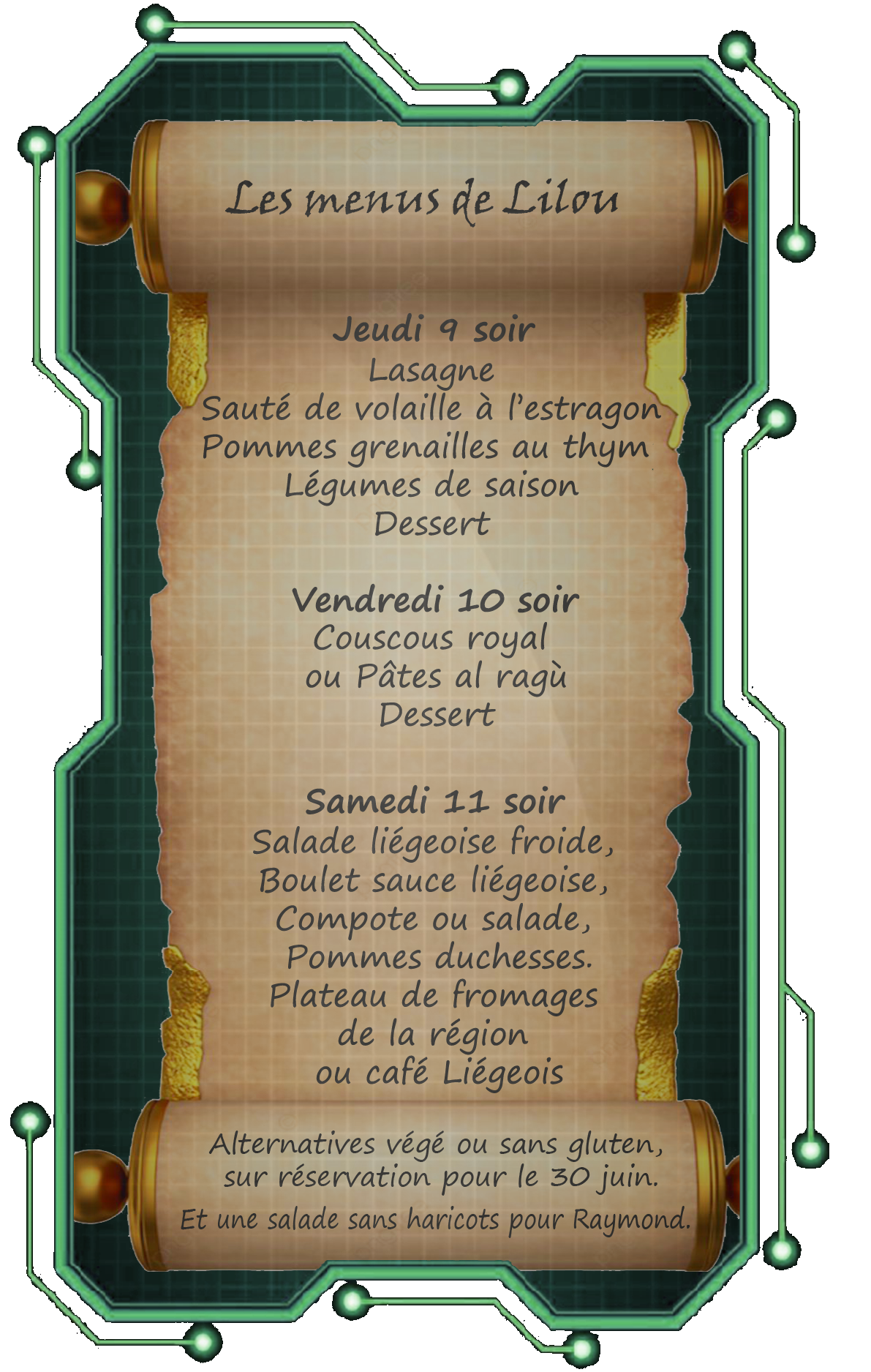 Menus du soir